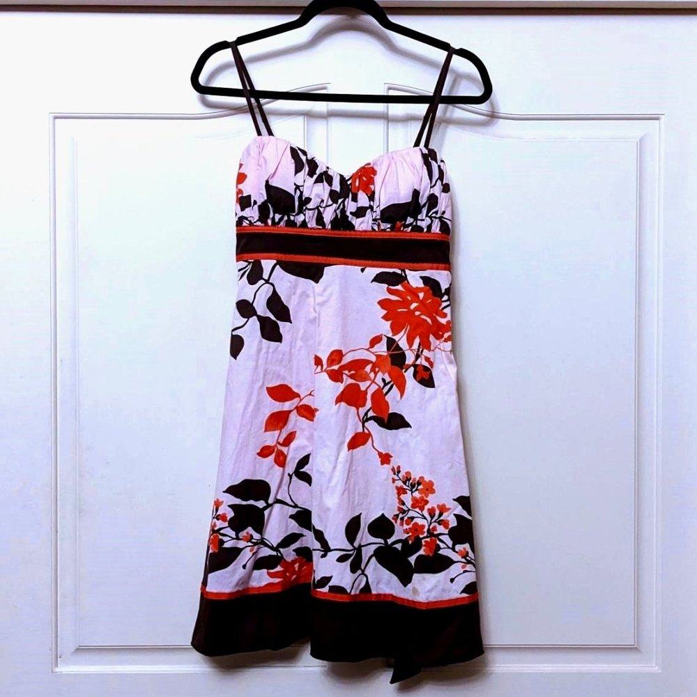 Speckles Spaghetti Strap Floral Knee-High Cocktail Dress, Size 7